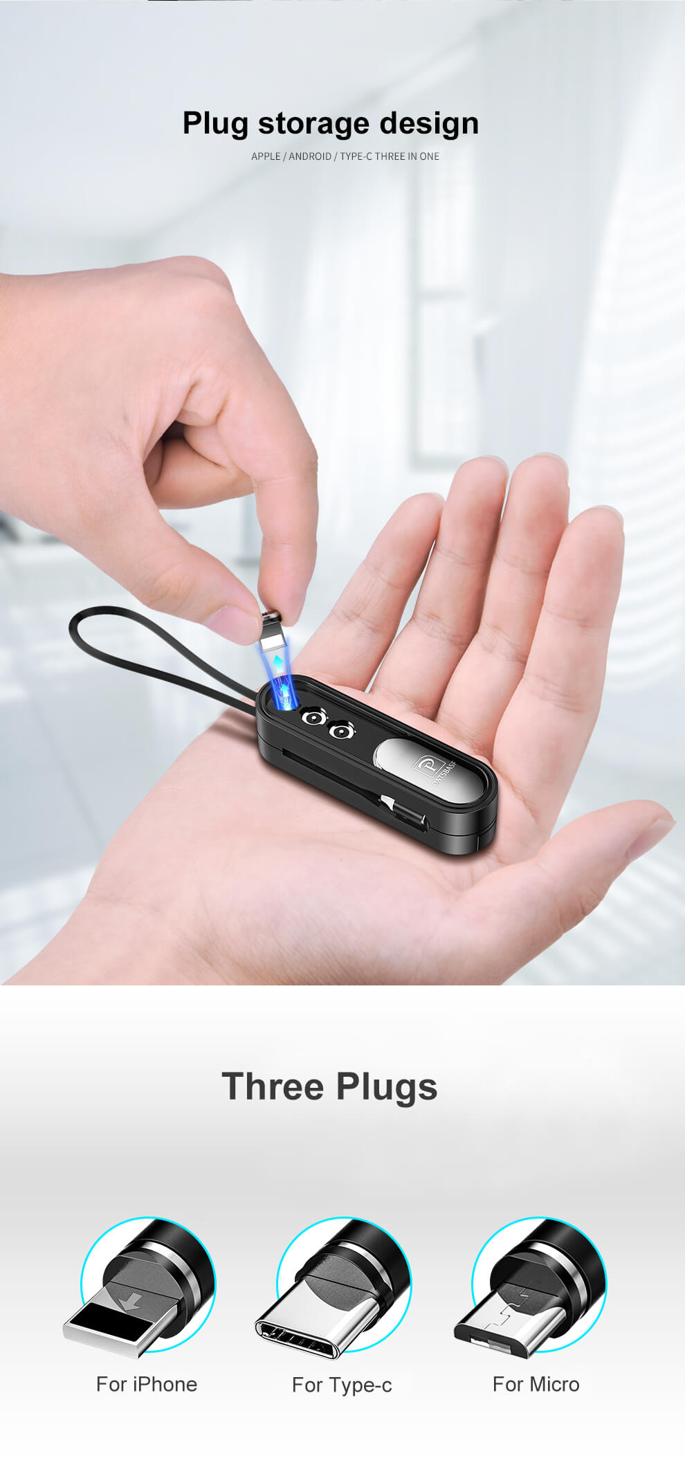 Oatsbasf 3 in 1 Mini Keychain Charging Cable